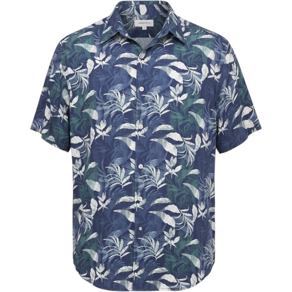 $90 JULIAN & MARK XXL Mens Button Down Shirt Leaf Print Rayon Blend Short Sleeve